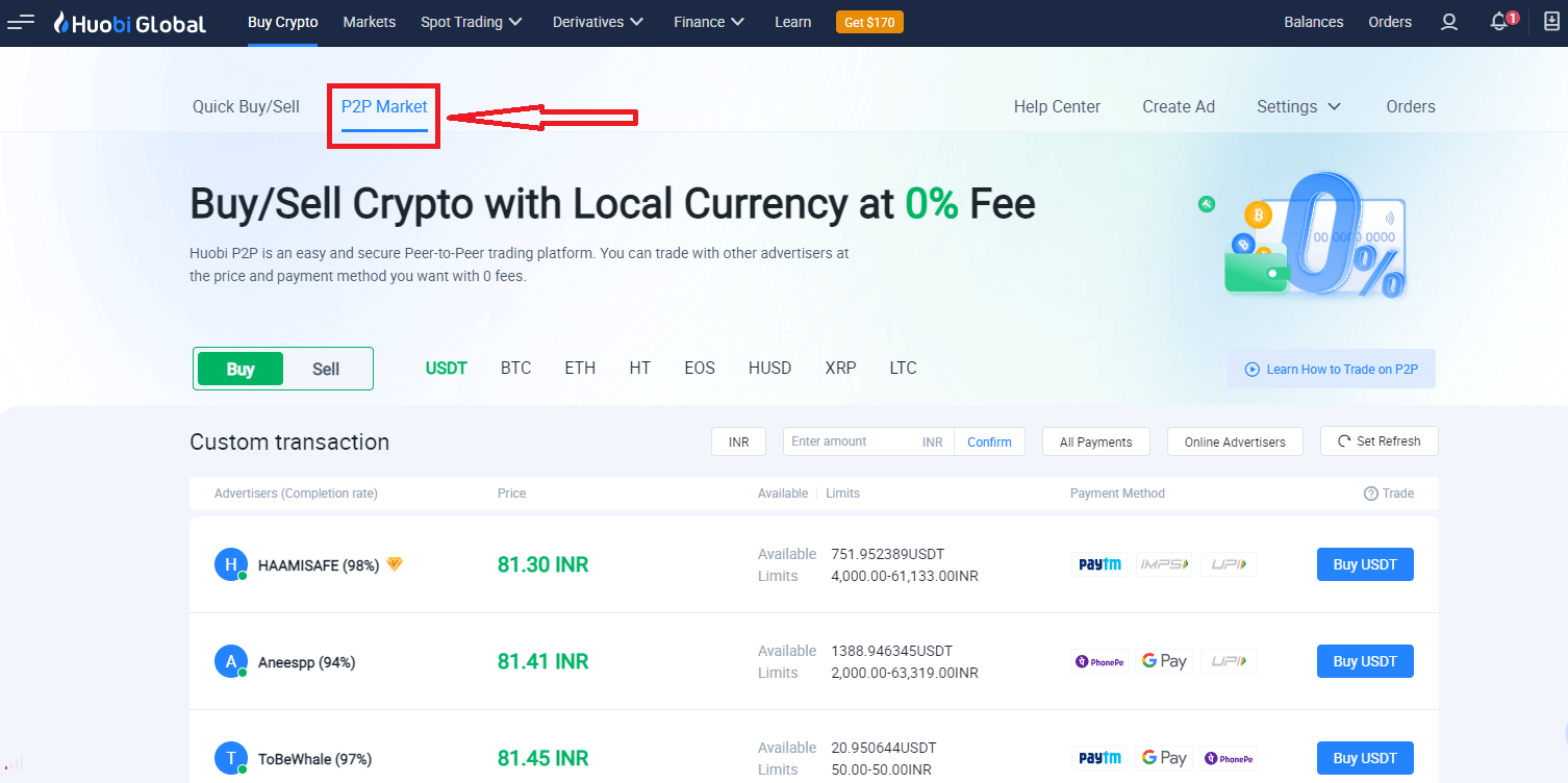 How to Sell Crypto on Huobi P2P